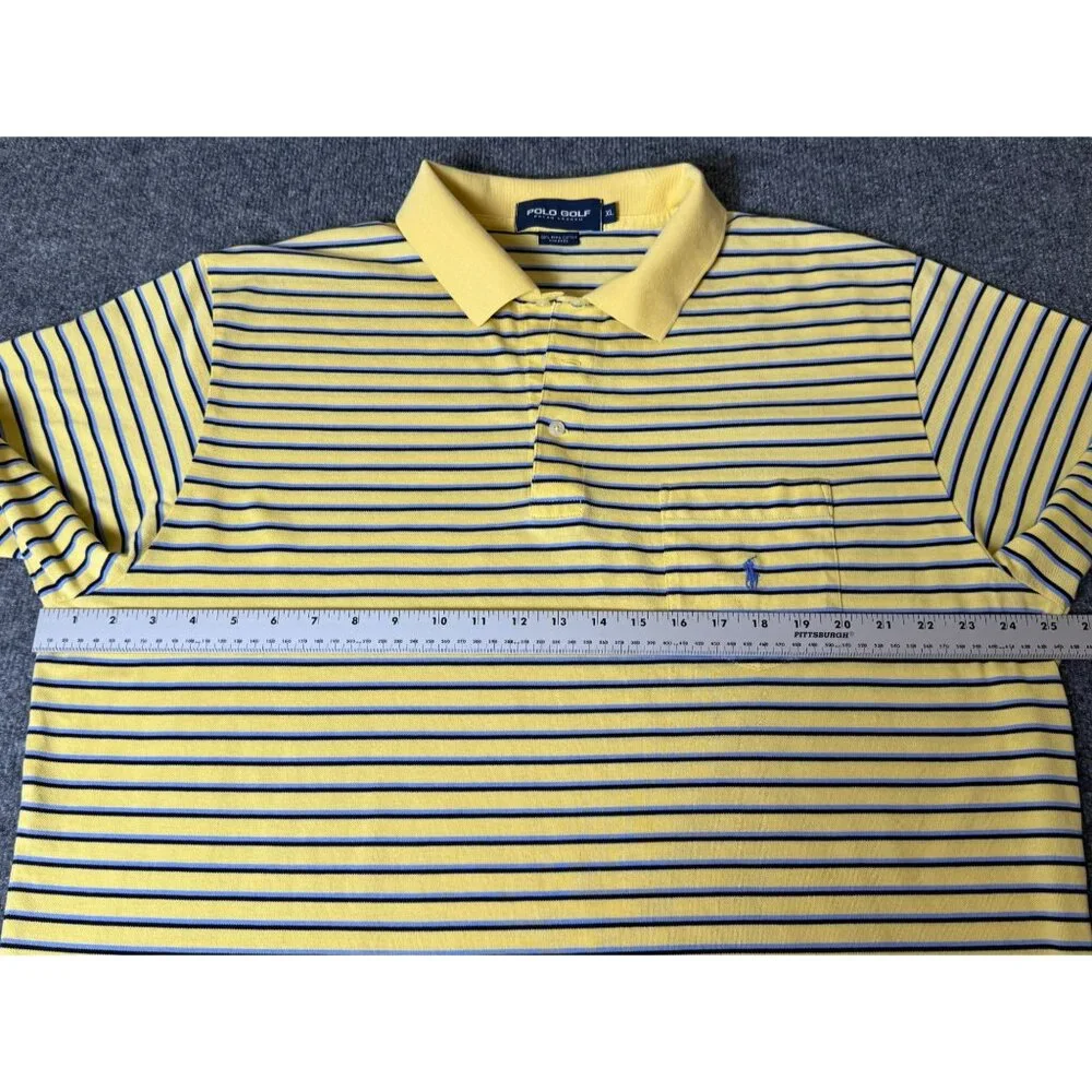 Polo Golf Ralph‎ Lauren Polo Shirt Mens XL Yellow/Blue Striped Short Sleeve Pony